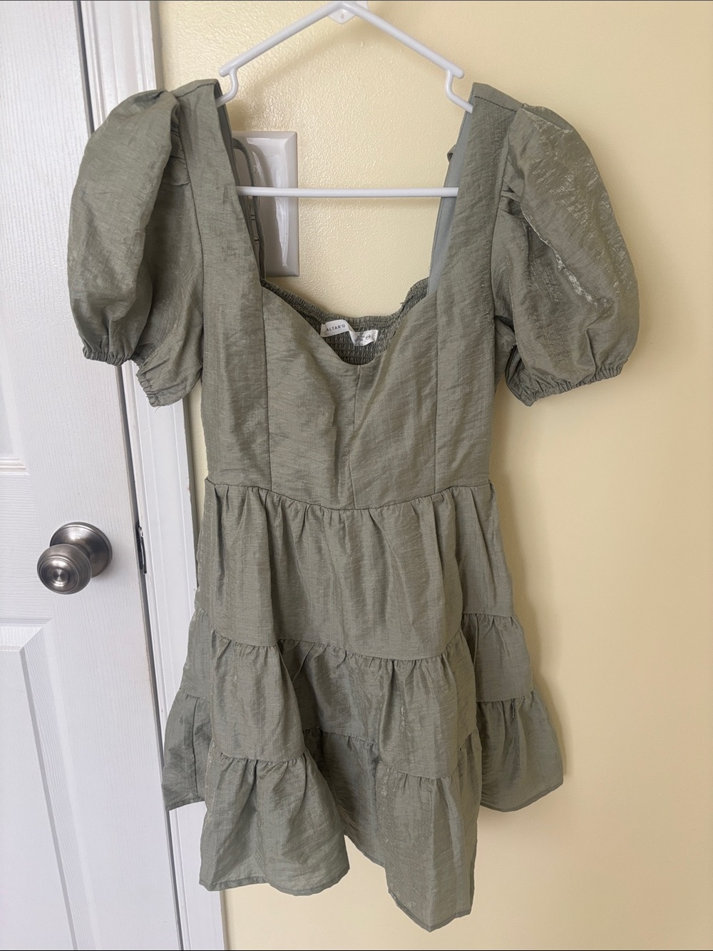 Altar'd State Sage Puff Sleeve Tiered Mini Dress